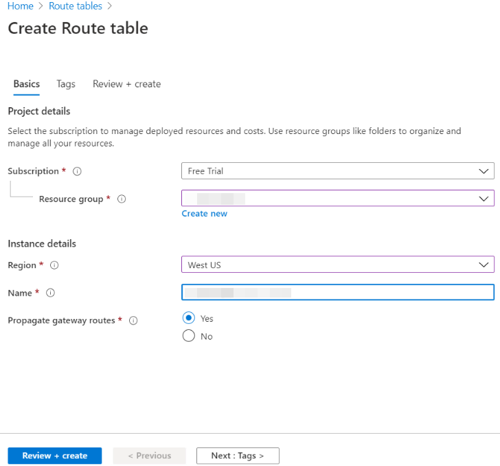 Create route table.