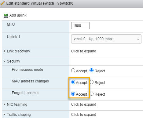 vSwitch level settings.