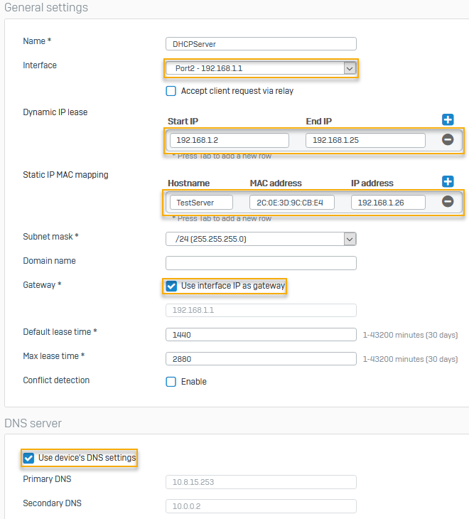 Configure Sophos Firewall as DHCP server.