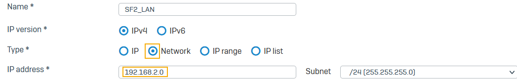 Local LAN IP host configuration on firewall two.