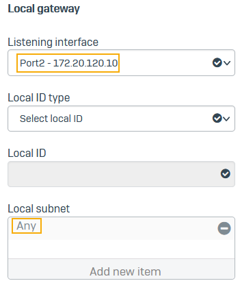Route-based VPN's local gateway settings.