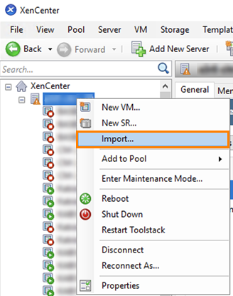 Import source pane.
