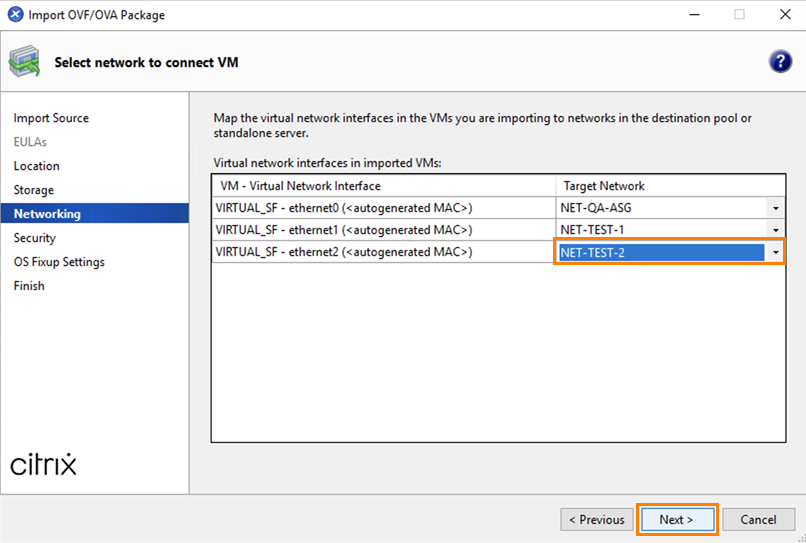 Network interface selection.