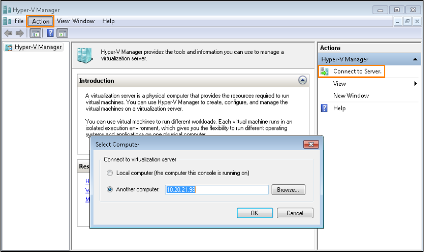 Select computer dialog with IP address entered.