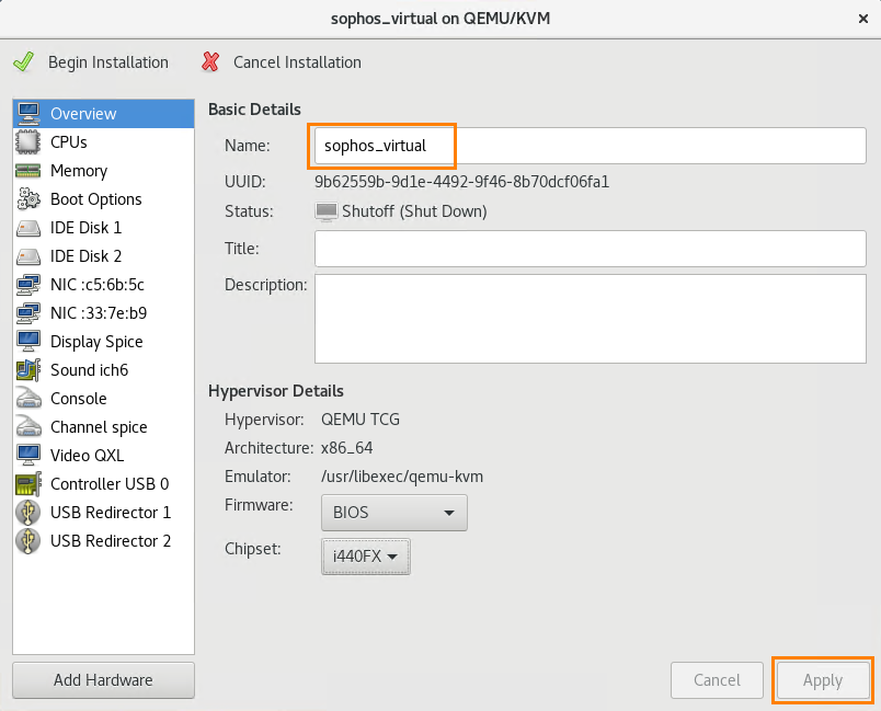 Configuration window overview tab.