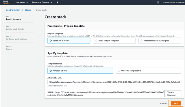 On the AWS CloudFormation console, create a stack.