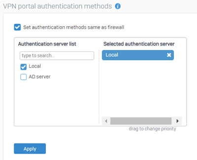 Select an authentication server.
