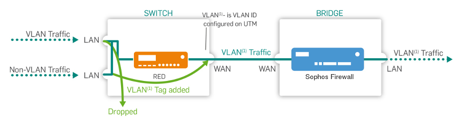 Network diagram: Untagged, drop tagged (hybrid port) mode.
