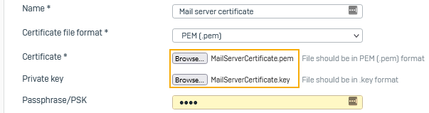 Upload the mail server certificate.