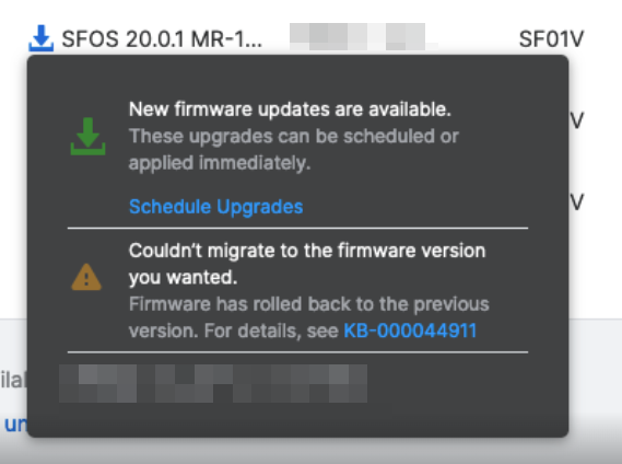 Sophos Central firewall firmware notification.