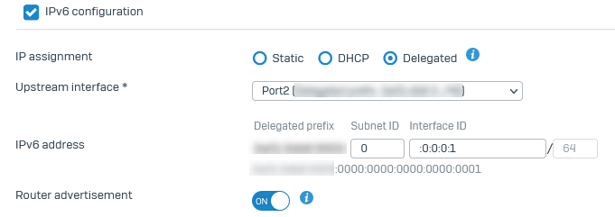 DHCP prefix delegation LAN settings.