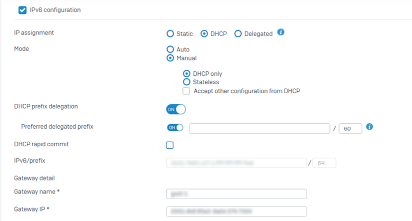DHCP prefix delegation WAN settings.