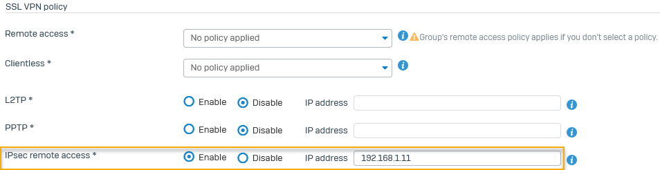 Assign static IP address to a user connecting through the Sophos Connect client.