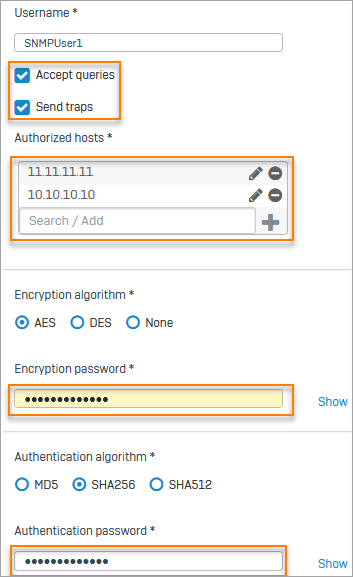 SNMP ユーザーおよびトラップの設定。
