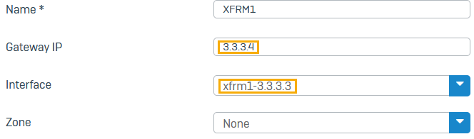 本社の SD-WAN XFRM ゲートウェイ:。