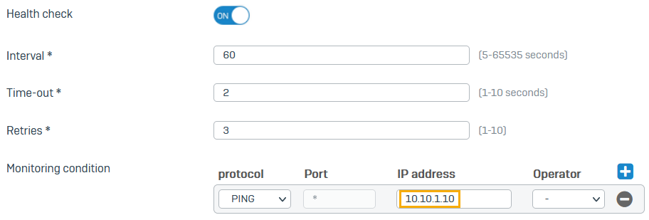 本社の SD-WAN の正常性チェックの設定。