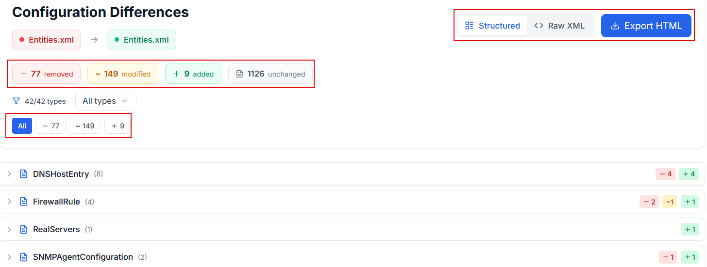 Configuration Viewer comparison report.