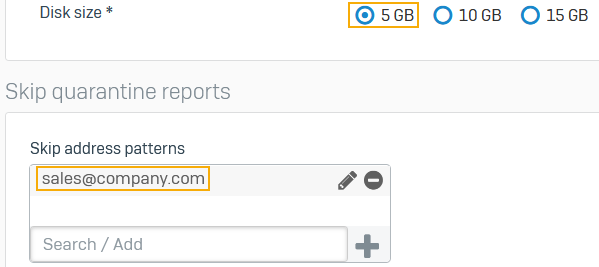 Quarantine area and address patterns to skip.
