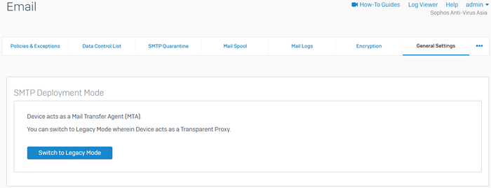 Email SMTP deployment mode set to MTA.