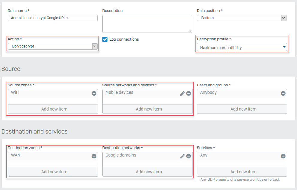SSL/TLS inspection rule.