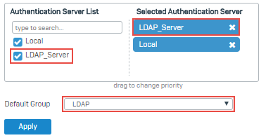LDAP サーバーをプライマリ認証サーバーに設定。