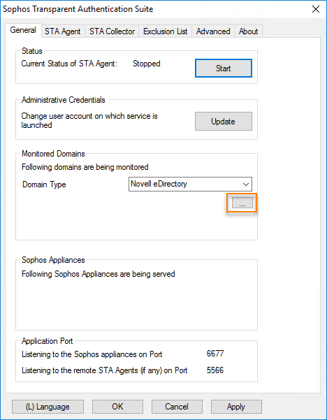 省略記号をクリックして、eDirectory 設定ウィンドウを開く。