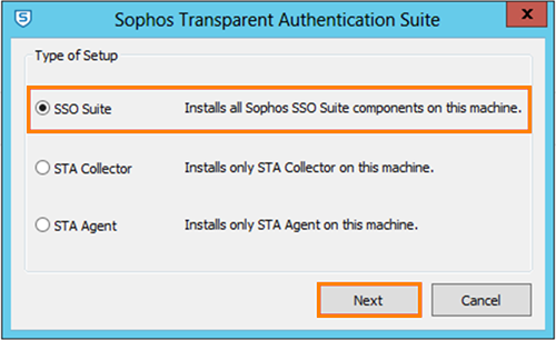 このマシンに Sophos SSO Suite の全コンポーネントをインストールする。