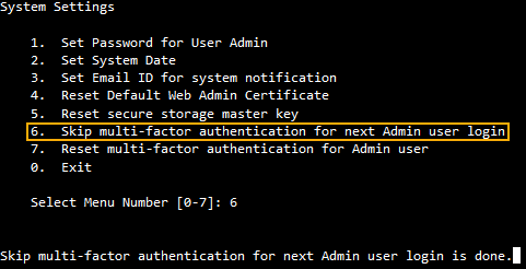 デフォルト管理者に対する MFA をスキップします。