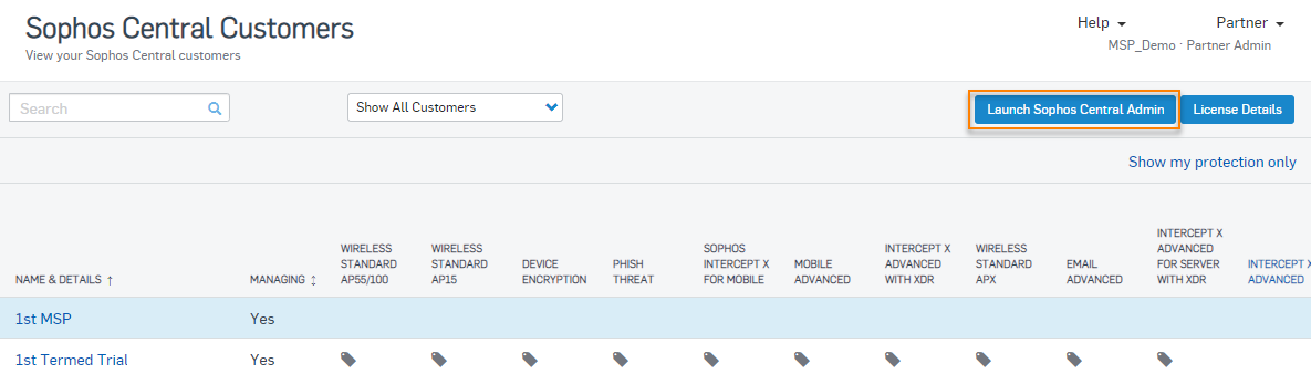 Sophos Central Admin を起動します。