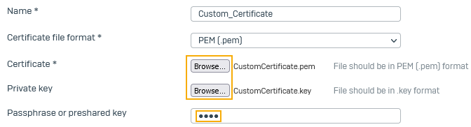 証明書のアップロード。