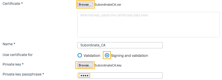 下位 CA のアップロード。