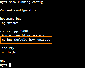 BGP CLI 設定に BGP デフォルトの IPv4 ユニキャストが含まれていません。