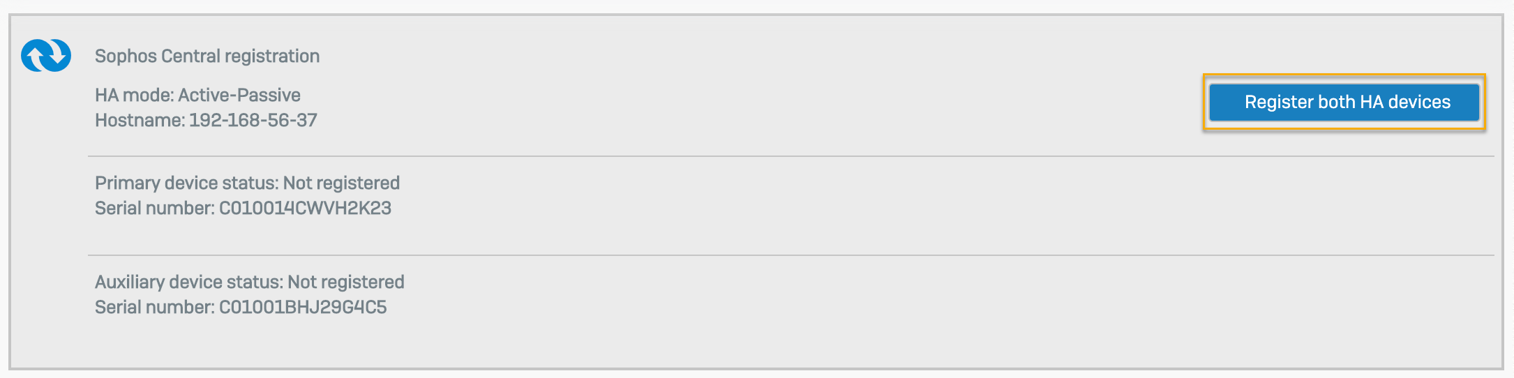 HA デバイスを登録します。