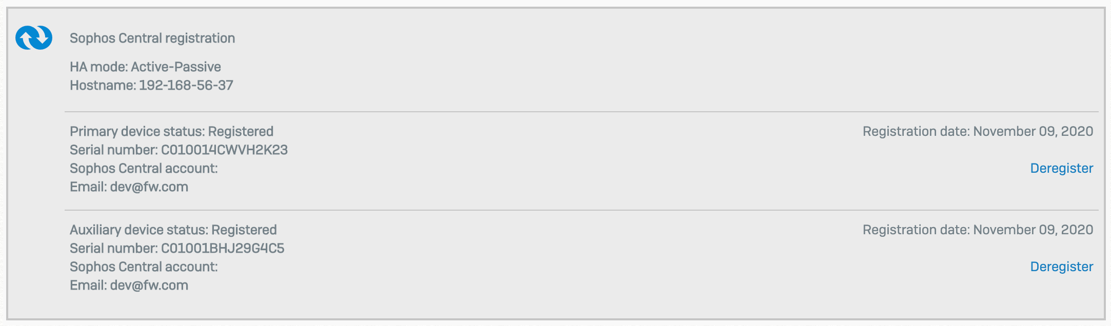 Sophos Firewall デバイスが登録されました。