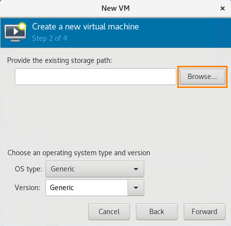 新しい VM ダイアログのステップ 2。