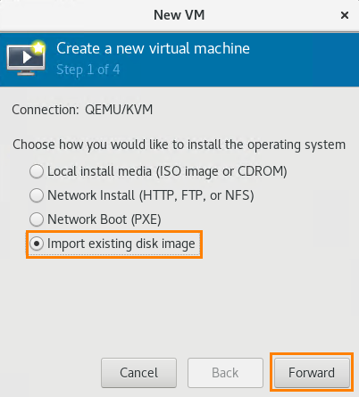 新しい VM ダイアログのステップ 1。