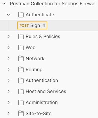 Postman コレクションのサインインリクエスト。