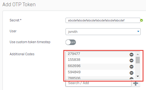 OTP トークンの手動追加。