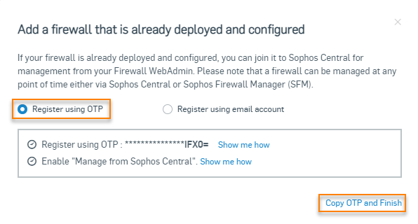 OTP を使用して登録します。