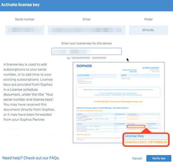 「ライセンスキーのアクティベート」ウィンドウ。