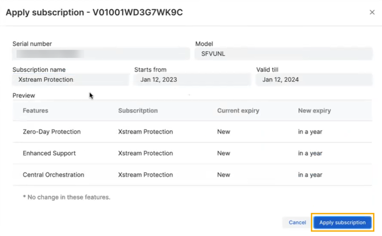 サブスクリプションの詳細。