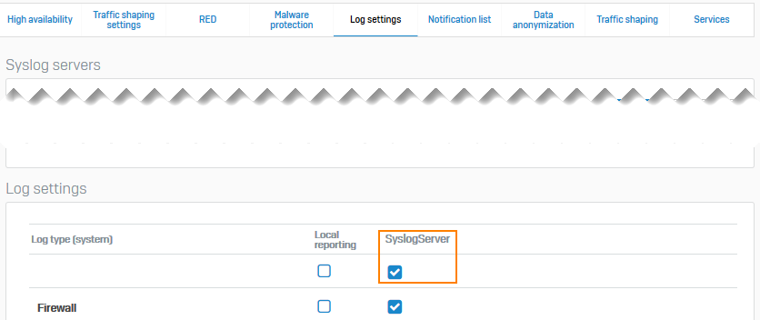 Syslog サーバーに送信するログを選択します。