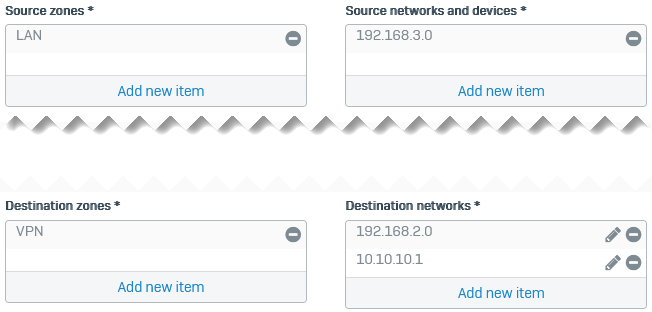 宛先 NAT ルールの設定。