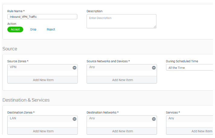 受信方向のファイアウォールルール (ファイアウォール 1)。
