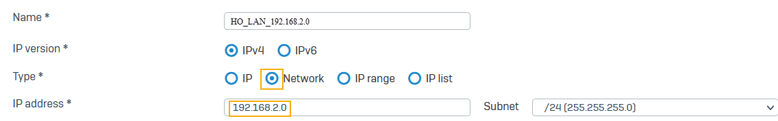 ローカル LAN IP ホストの設定 (ファイアウォール 1)。