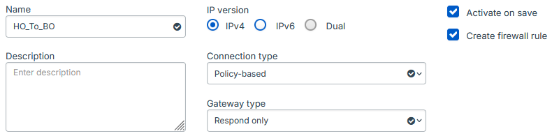 IPsec の設定 (ファイアウォール 1)。