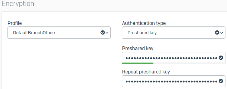 暗号化の設定 (ファイアウォール 1)。
