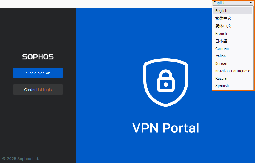 VPN ポータルの言語ドロップダウン。