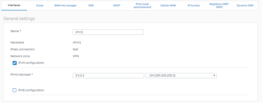 XFRM インターフェイスに IP アドレスとサブネットマスクを割り当てます。