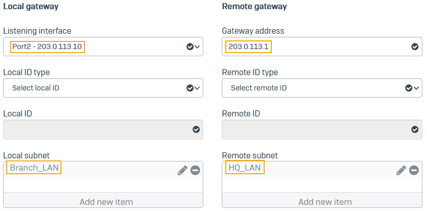 ゲートウェイの設定。